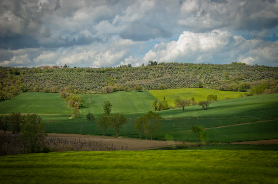 Rolling Hills and Green Fields of Northern Italy Remind us of Home in Oregon